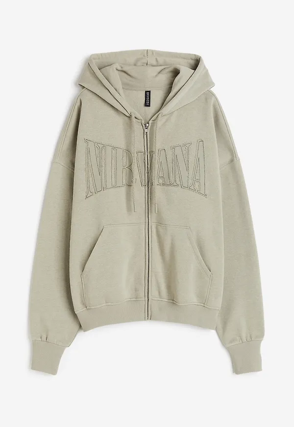 H&M Oversized Munkjacka Med Tryck Beige/nirvana, Hoodies i storlek XS