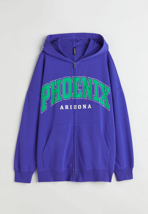 H&M Oversized Munkjacka Med Tryck Klarblå/phoenix, Hoodies i storlek XS