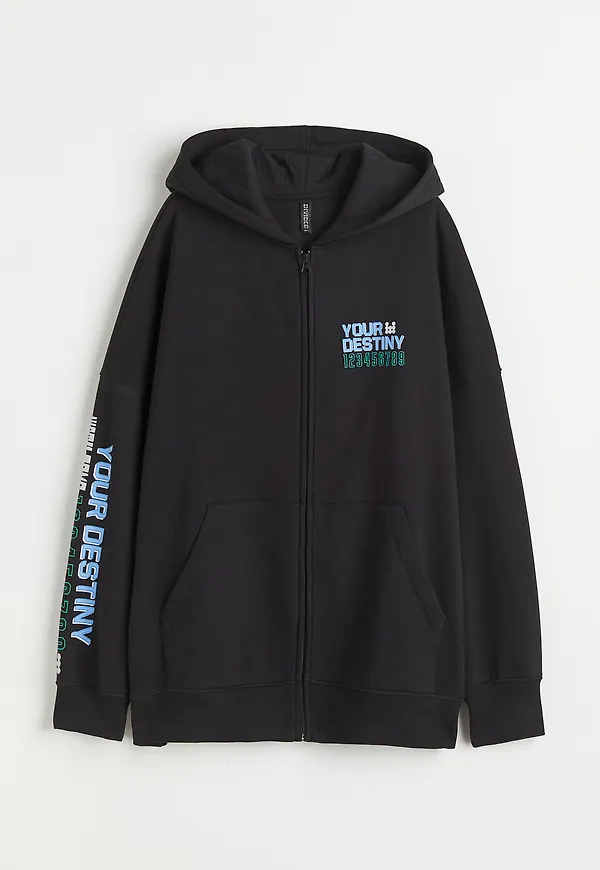 H&M Oversized Munkjacka Med Tryck Svart/your Destiny, Hoodies i storlek XXS
