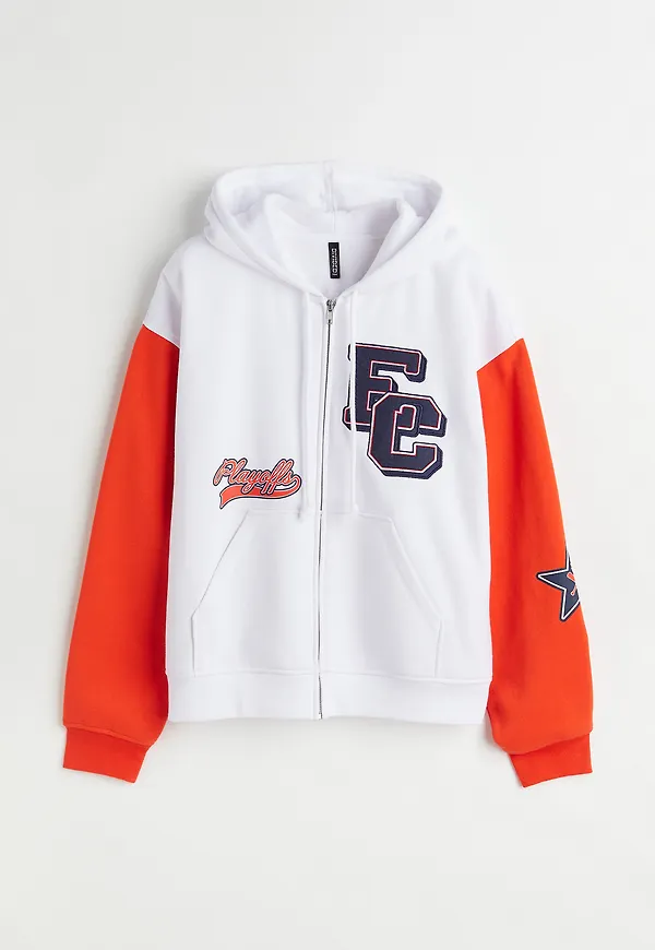 H&M Oversized Munkjacka Med Tryck Vit/playoffs, Hoodies i storlek S