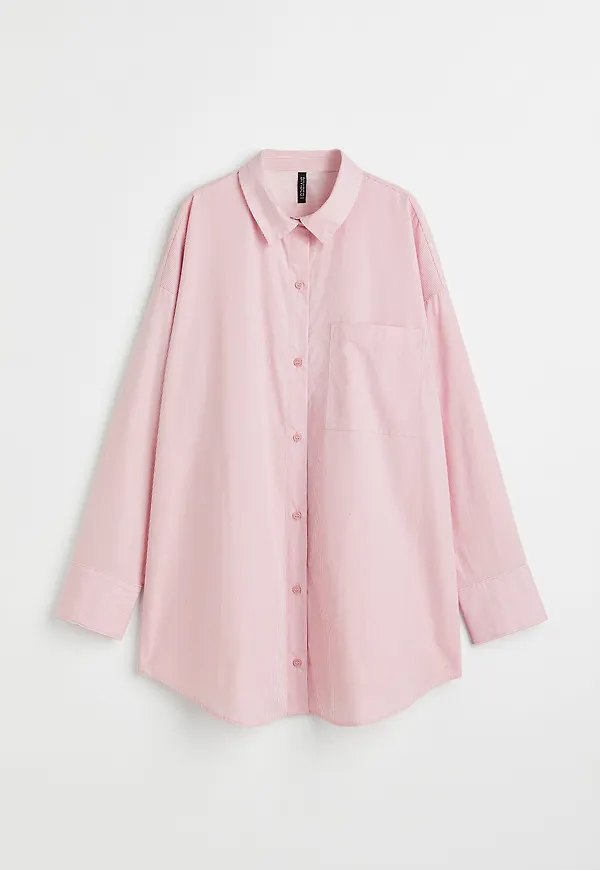 H&M Oversized Poplinskjorta Ljusrosa/randig, Casualskjortor i storlek M