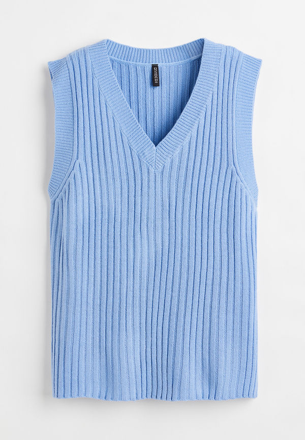 H&M Oversized Ribbstickad Slipover, Tröja i storlek S och färg Blå