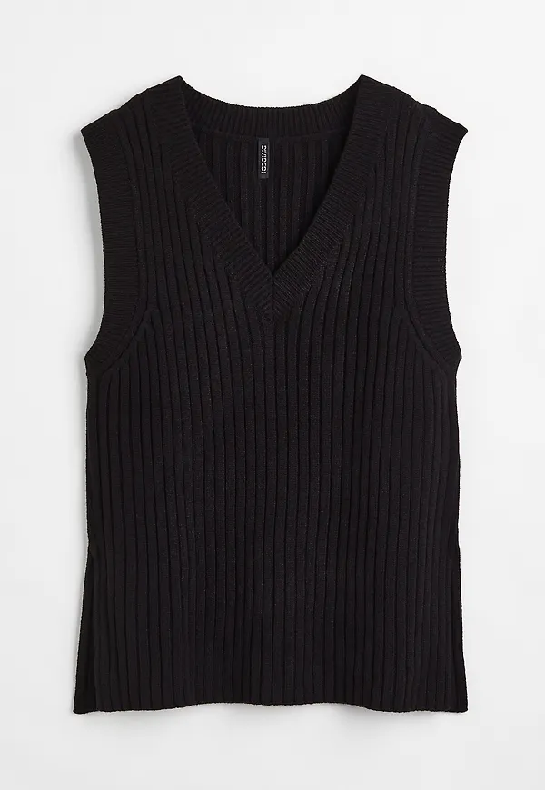 H&M Oversized Ribbstickad Slipover, Tröja i storlek S och färg Svart