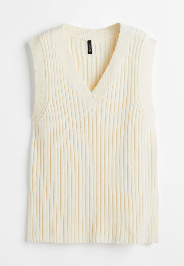 H&M Oversized Ribbstickad Slipover Ljusbeige, Tröja i storlek M