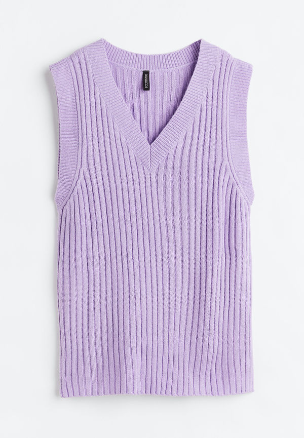 H&M Oversized Ribbstickad Slipover Ljuslila, Tröja i storlek S