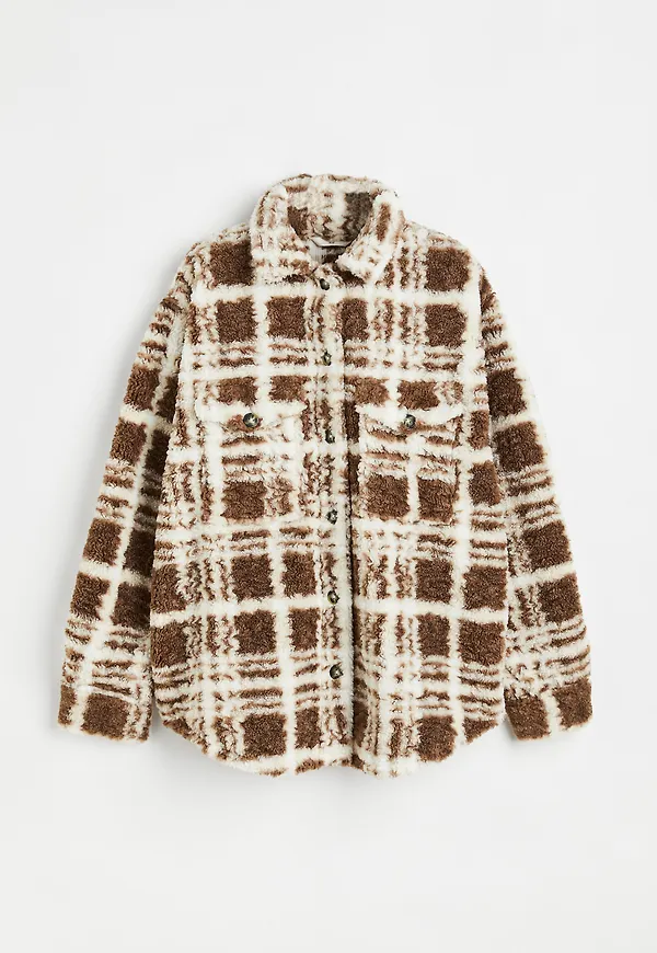 H&M Oversized Skjortjacka Brun/rutig, Jackor i storlek L