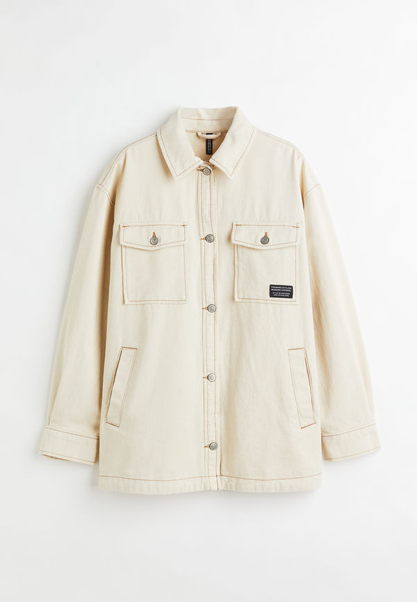 H&M Oversized Skjortjacka I Denim Crèmevit, Jackor i storlek S
