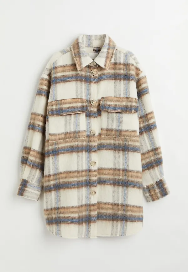 H&M Oversized Skjortjacka Ljusbeige/rutig, Jackor i storlek S