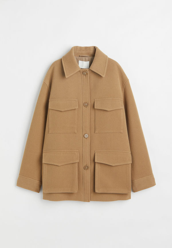 H&M Oversized Skjortjacka Mörkbeige, Jackor i storlek M