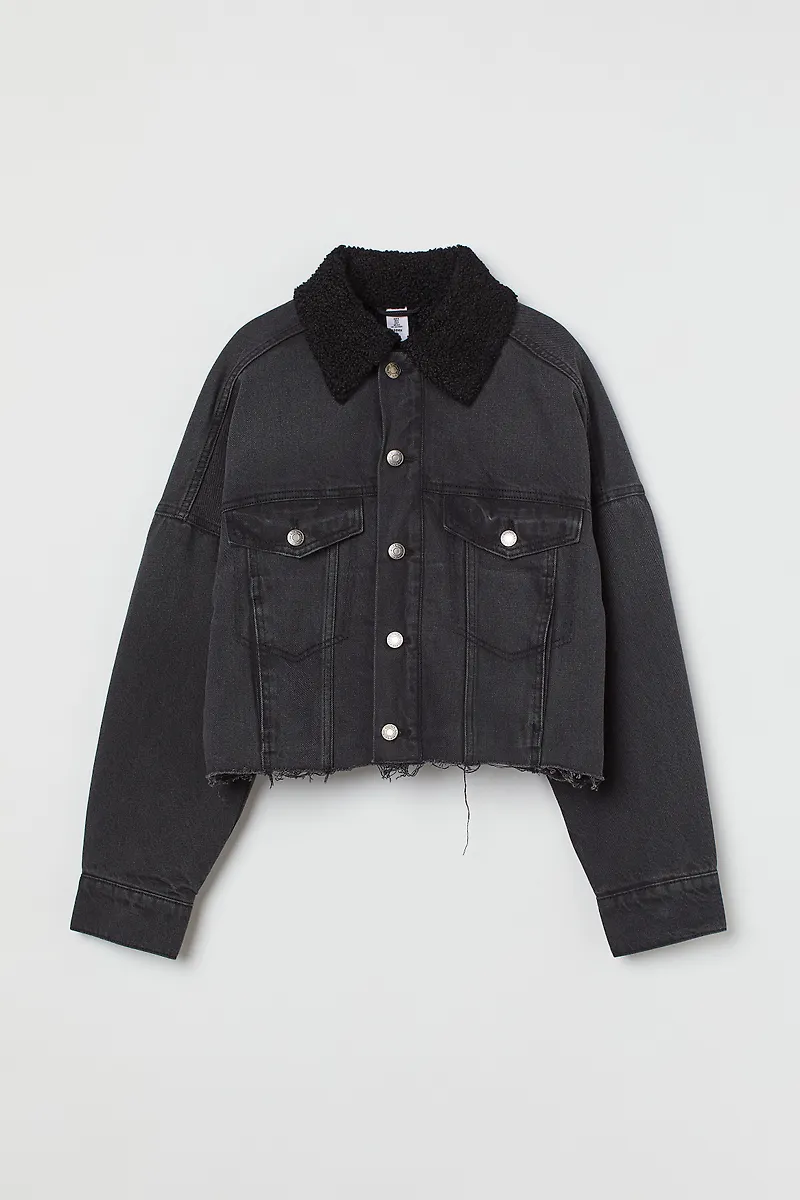 H&M Pilefodrad Jeansjacka Svart, Jackor i storlek XS