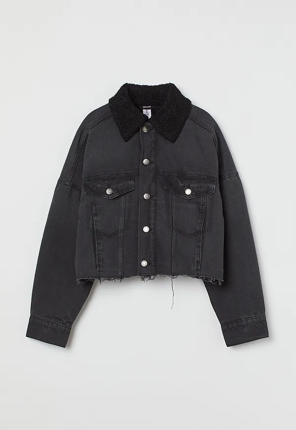 H&M Pilefodrad Jeansjacka Svart, Jackor i storlek XS