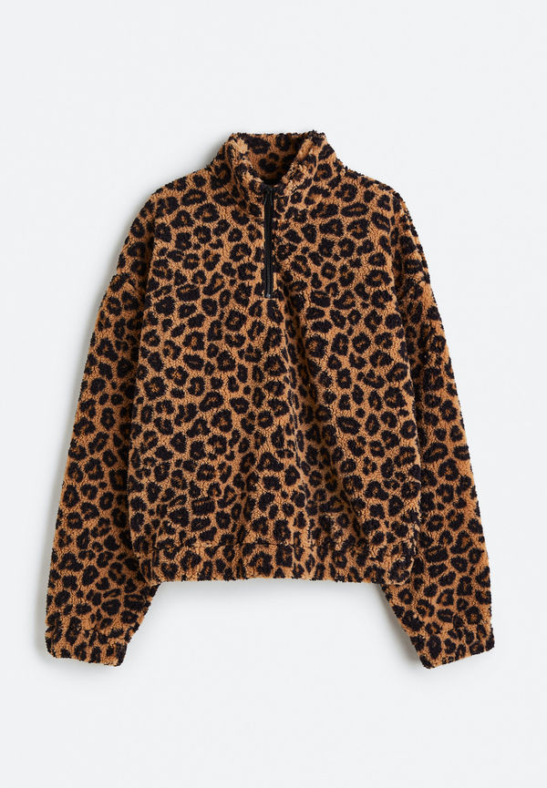 H&M Piletröja Med Dragkedja Ljusbrun/leopardmönstrad, Tröjor i storlek XXS och färg Svartvit