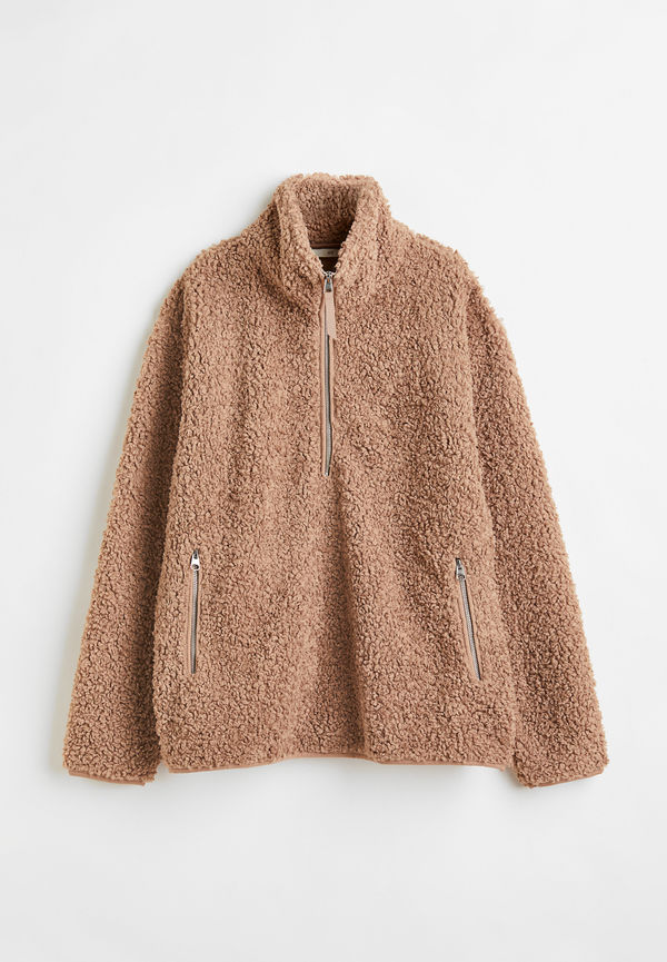 H&M Piletröja Med Dragkedja Mörkbeige, Tröjor i storlek XXL