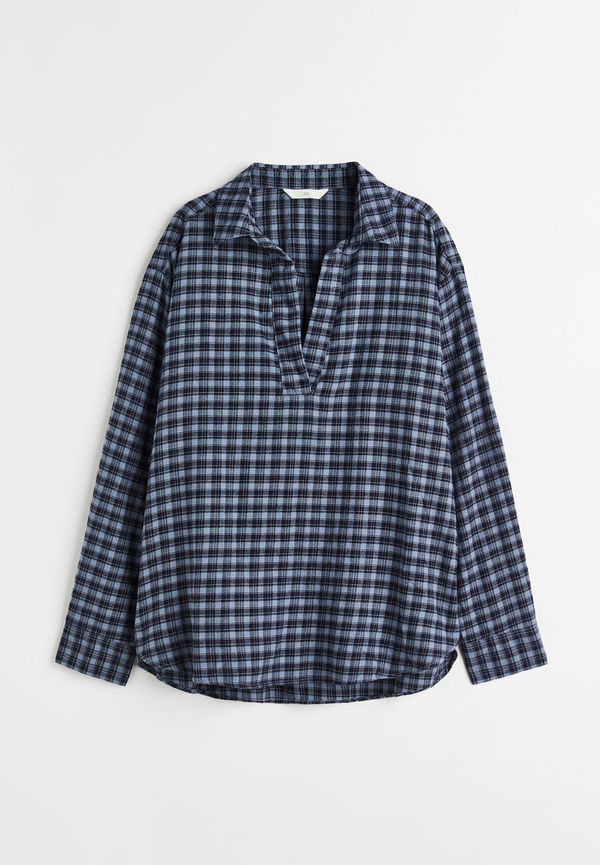 H&M Popoverskjorta I Flanell Blå/rutig, Casualskjortor i storlek L
