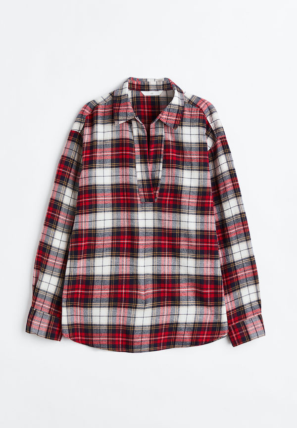 H&M Popoverskjorta I Flanell Röd/rutig, Casualskjortor i storlek XS