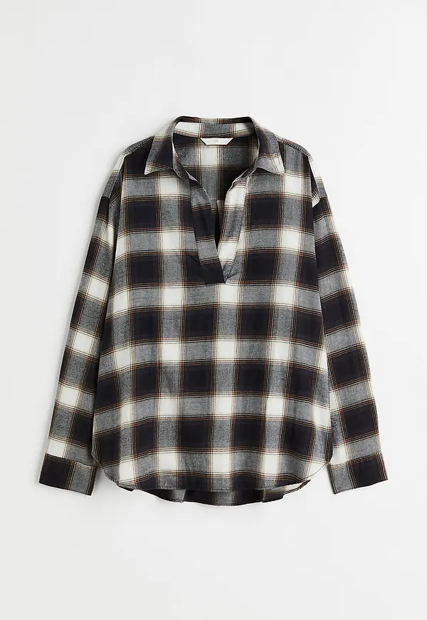 H&M Popoverskjorta I Flanell Svart/rutig, Casualskjortor i storlek S