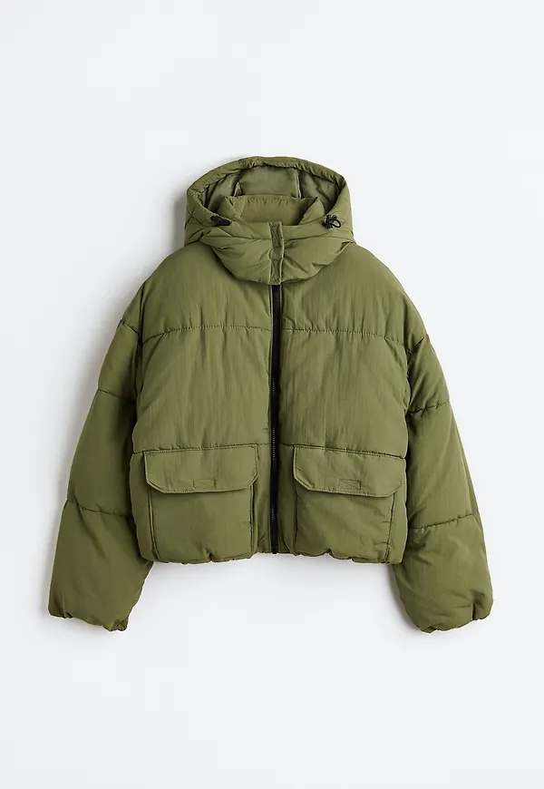 H&M Pufferjacka Med Huva Khakigrön, Jackor i storlek S