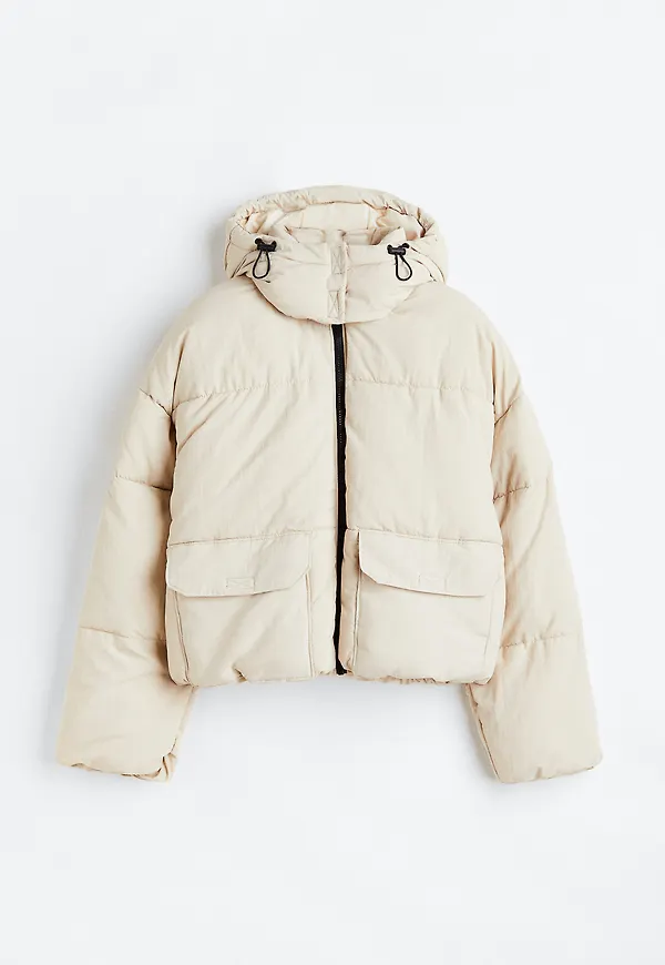H&M Pufferjacka Med Huva Ljusbeige, Jackor i storlek L