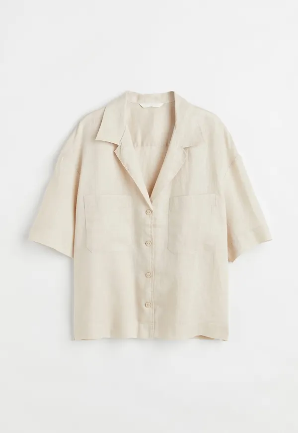 H&M Resortskjorta I Linne Ljusbeige, Casualskjortor i storlek XXL
