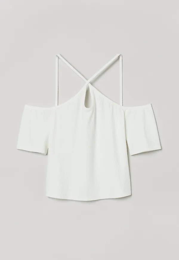 H&M Ribbad Cold Shoulder-topp Vit, Toppar i storlek S