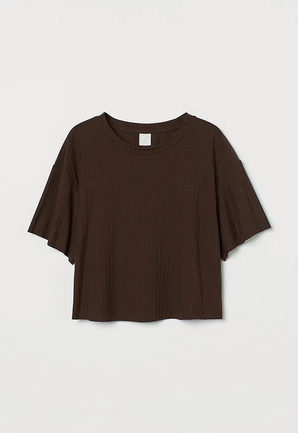 H&M Ribbad Croptop Mörkbrun, T-shirts i storlek M
