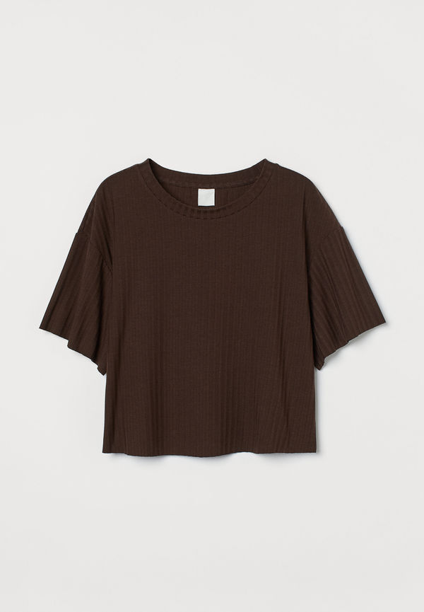 H&M Ribbad Croptop Mörkbrun, T-shirts i storlek M