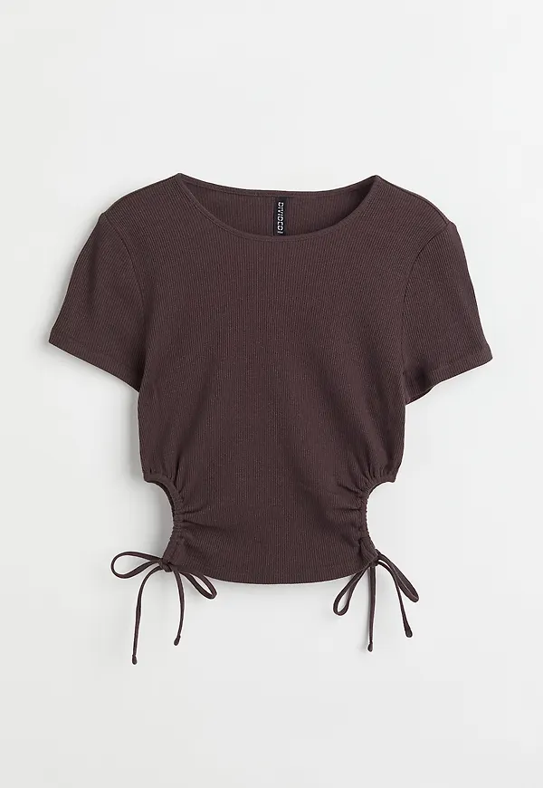 H&M Ribbad Cut Out-topp Mörkbrun, Toppar i storlek XXS