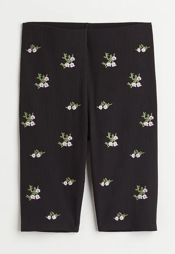 H&M Ribbad Cykelbyxa Svart/blommig, Shorts i storlek XS