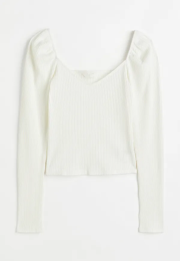 H&M Ribbad Kort Topp Vit, Toppar i storlek XL