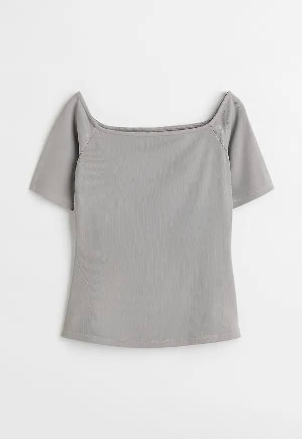 H&M Ribbad Off Shoulder-topp Ljus Mullvad, Toppar i storlek M