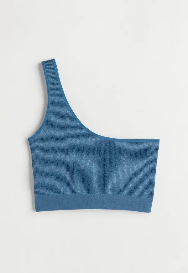 H&M Ribbad One Shoulder-topp Seamless Blå, Toppar i storlek M