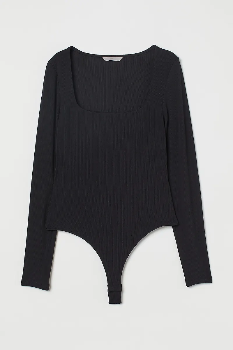H&M Ribbad Stringbody Svart, Bodies i storlek XXL