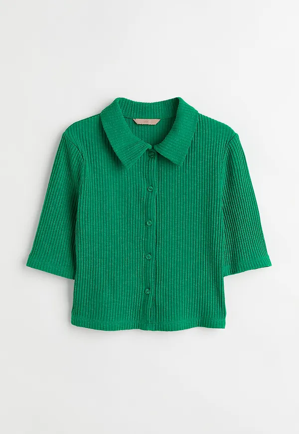 H&M Ribbad Topp Grön, Toppar i storlek XS