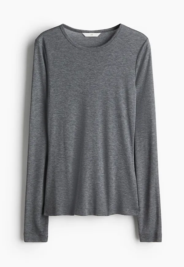 H&M Ribbad Trikåtröja Mörkgråmelerad, Toppar i storlek XS