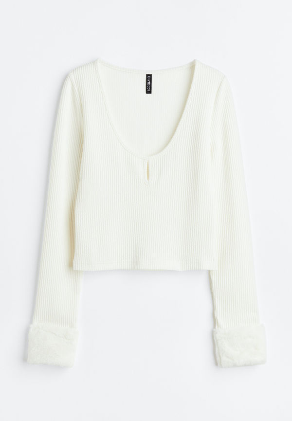 H&M Ribbad Tröja Crèmevit, Toppar i storlek XL