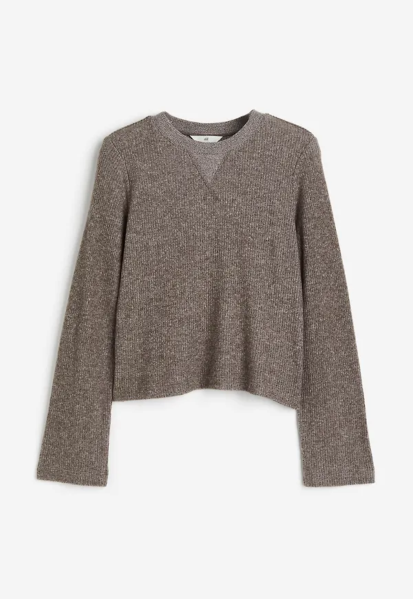 H&M Ribbad Tröja Mullvadmelerad, Toppar i storlek XS