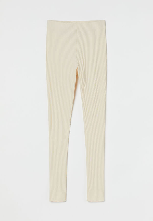H&M Ribbade Leggings Crèmevit i storlek L