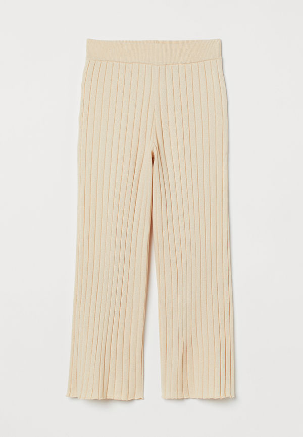 H&M Ribbstickad Byxa Crèmevit, Byxor i storlek M