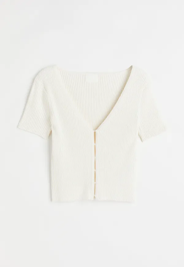 H&M Ribbstickad Croptop Vit, Toppar i storlek XS
