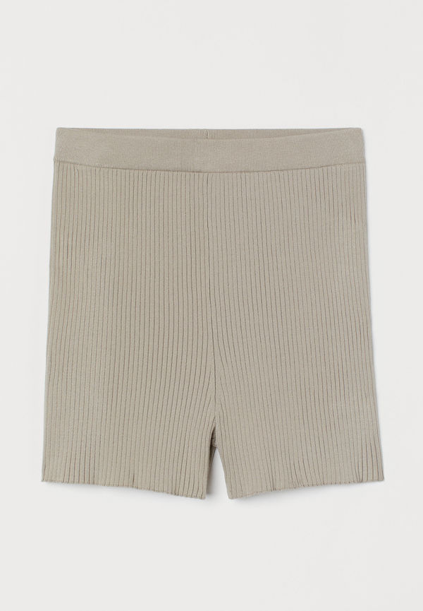 H&M Ribbstickad Cykelbyxa Gråbeige, Shorts i storlek L och färg Vit