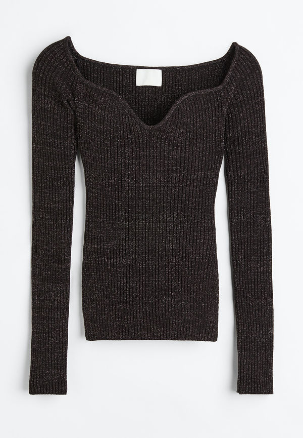 H&M Ribbstickad Glittertopp Svart, Tröja i storlek L