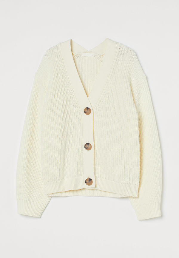 H&M Ribbstickad Kofta Crèmevit i storlek L