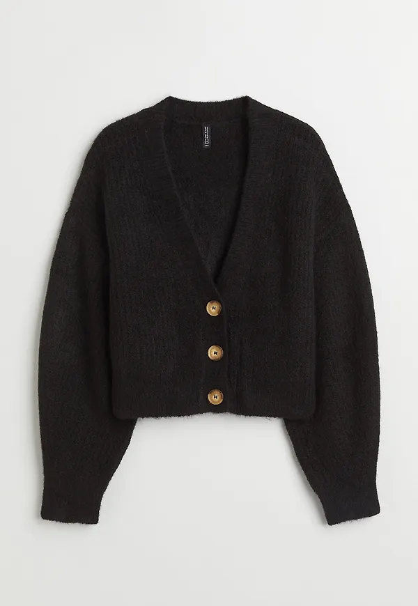 H&M Ribbstickad Kofta Svart i storlek S