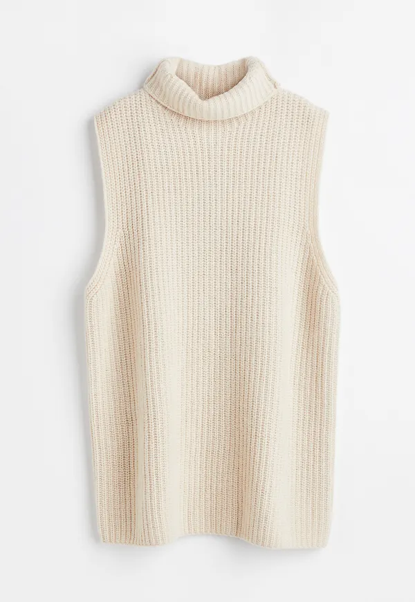 H&M Ribbstickad Slipover I Kashmirmix Ljusbeige, Tröja i storlek S
