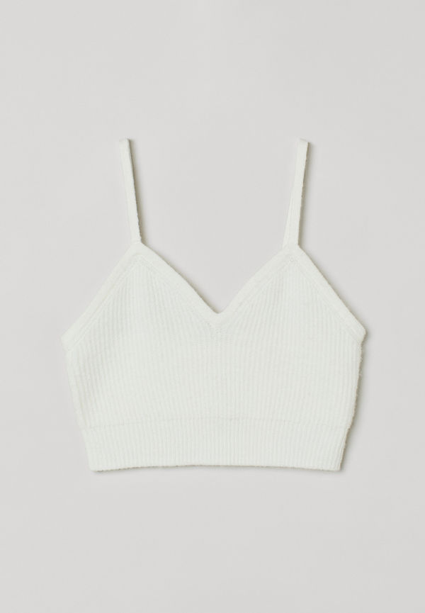 H&M Ribbstickad Topp Crèmevit, Toppar i storlek M