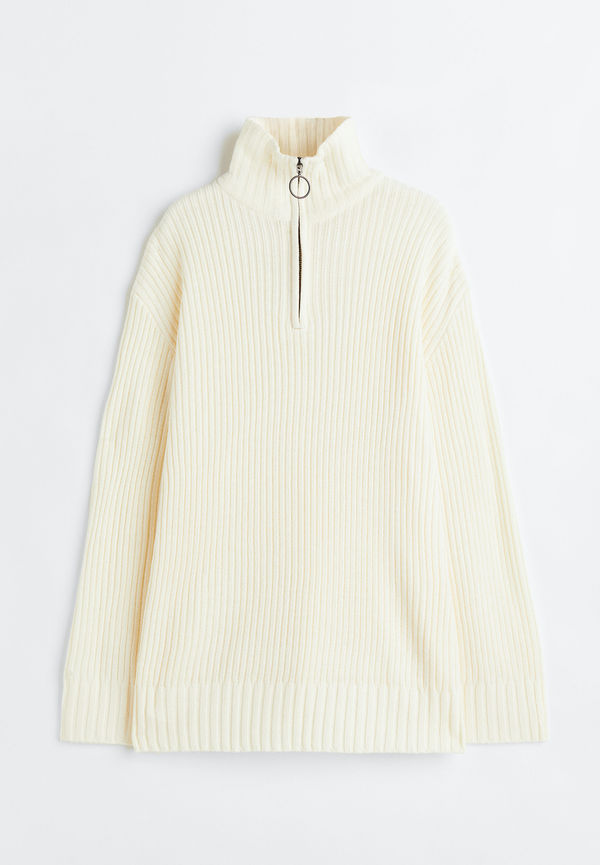 H&M Ribbstickad Tröja Med Dragkedja i storlek S