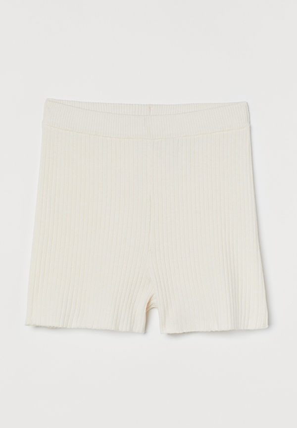 H&M Ribbstickade Shorts Crèmevit i storlek XL
