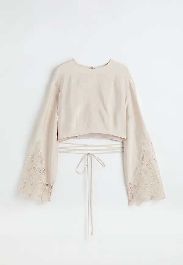 H&M Satinblus Med Spets Beige, Blusar i storlek XL