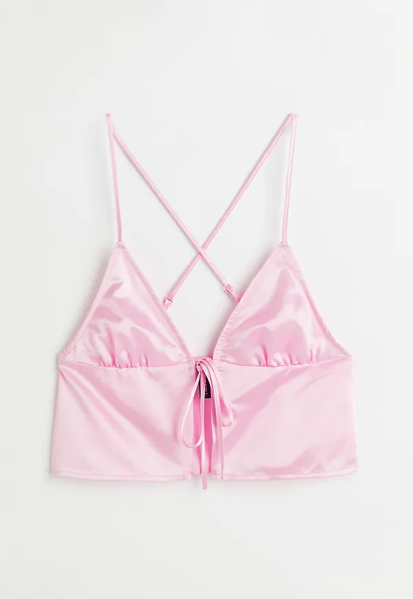 H&M Satintopp Med Knytband Ljusrosa, Linnen i storlek 46
