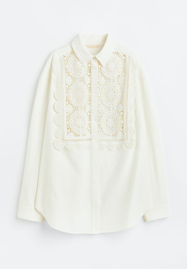 H&M Skjorta Med Spetsdetaljer Crèmevit, Casualskjortor i storlek XS